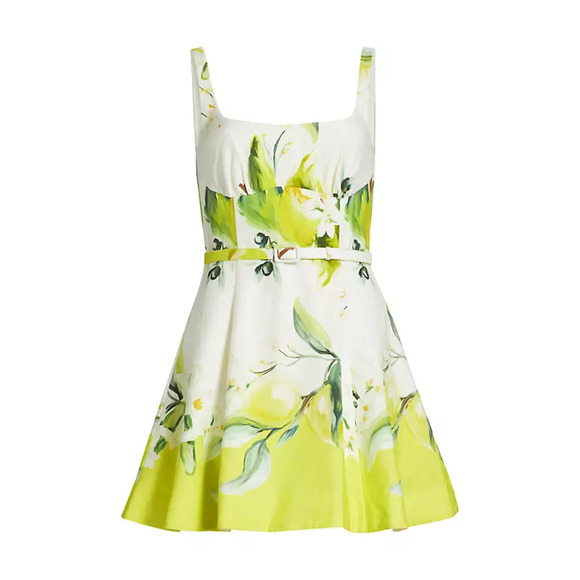 Nicholas 'Eleni' Green Linen Fit-And-Flare Mini Dress Size 4